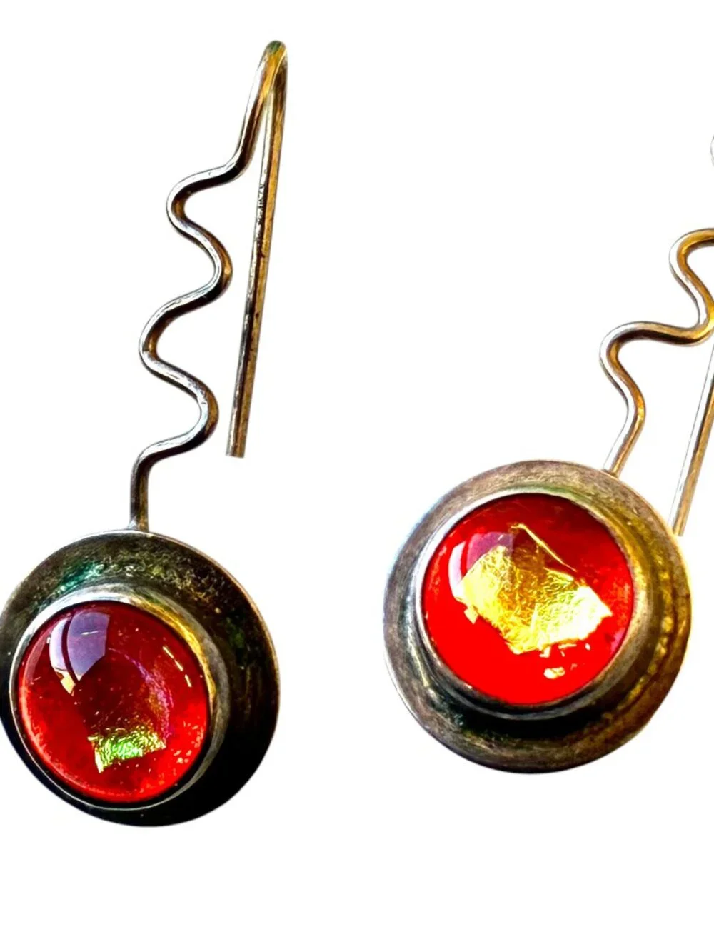 Barbara Sucherman Dichroic Glass Sterling Silver Modernist Drop Pierced Vintage